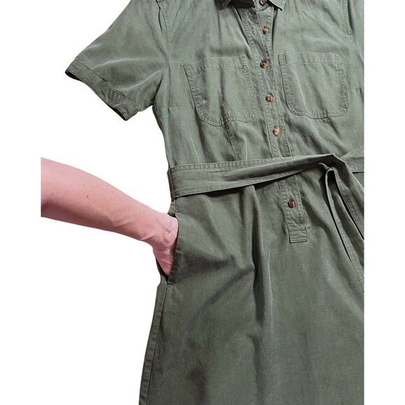 J Crew Mercantile Women Army Green Utility Shirt Dress Tie Front Pockets Size 4 - Picture 8 of 10